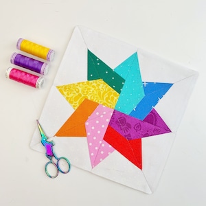 Stella a 8 punte, modello di blocco trapuntato a stella in 6 misure, PDF scaricabile immediatamente, modello di carta per patchwork di fondazione