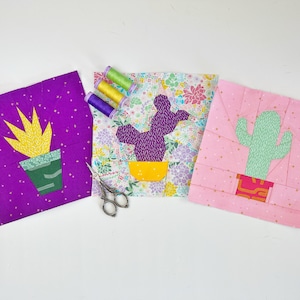 Kaktus und Sukkulenten Quilt Block Pattern, 3er-Set, Kaktus-Muster, PDF-Sofort-Download, Kinderzimmerdeko, modernes Quiltmuster, Kaktus Quilt