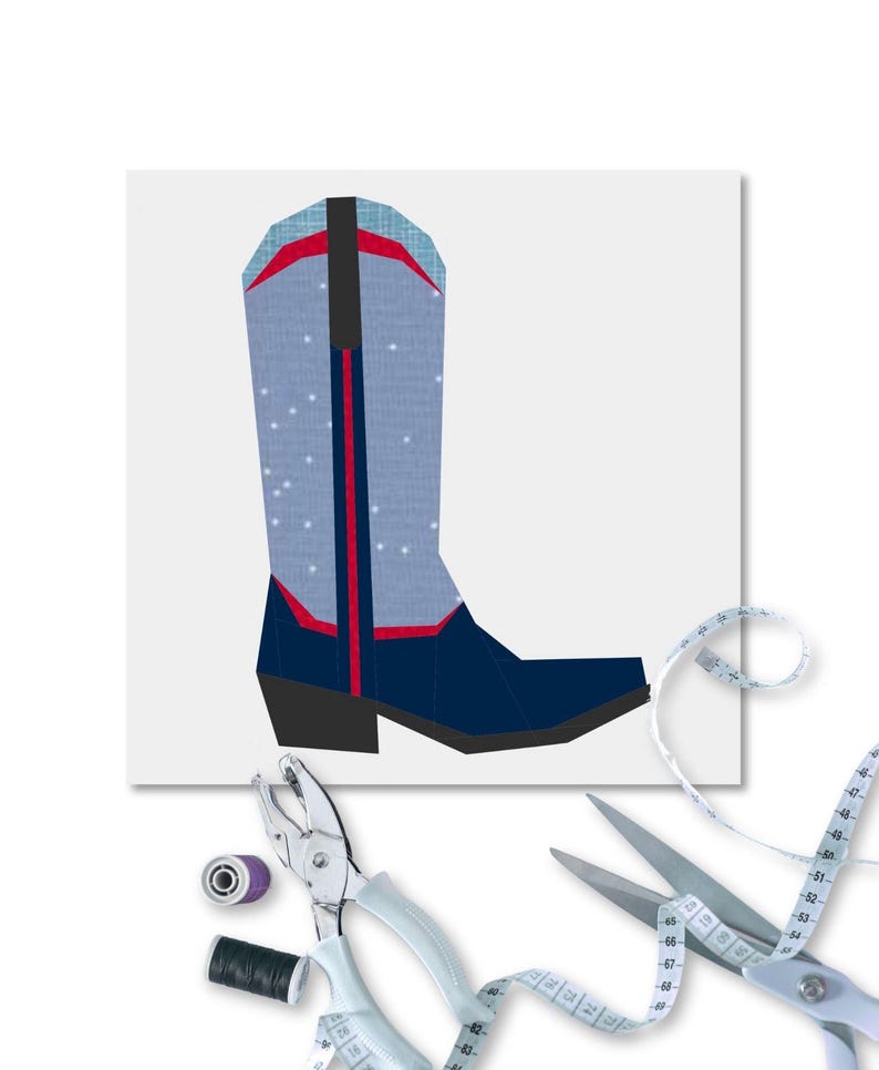 Boot Quilt Pattern Cowboy Boot Quilt Block Pattern, 5 Sizes PDF Instant Download, FPP ...