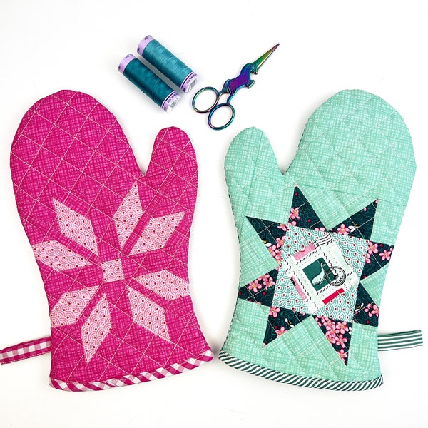 Nordic Star Oven mitts pattern, Fair Isle and Ohio Star Quilt Block Pattern, PDF instant download, Modern Quilt Pattern