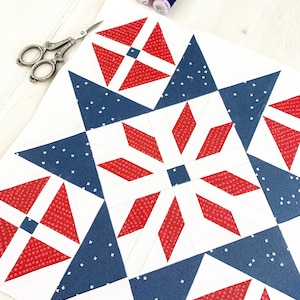 Modello per blocco trapuntato a stella, PDF scaricabile immediatamente. Modello per carta da parati Foundation, Liberty Starburst Patriotic Star