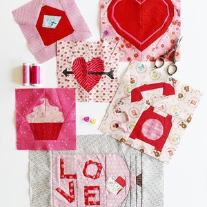 Valentine's Quilt Block Pattern Set of 6 , PDF instant download, Foundation Paper Piecing Pattern