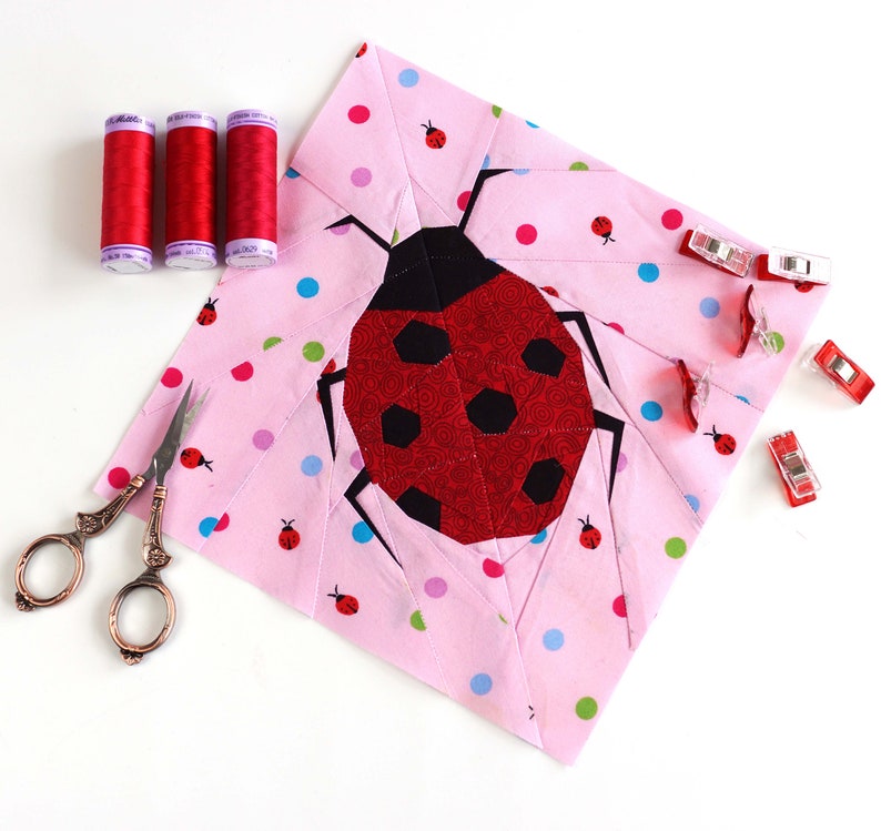 Lady bug Quilt Block Pattern, PDF instant download, Foundation Paper Piecing Pattern image 2