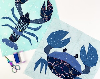 Crab and Lobster pattern bundle, PDF pattern instant download, Nautical Quilt Pattern, Foundation Paper Piecing Pattern