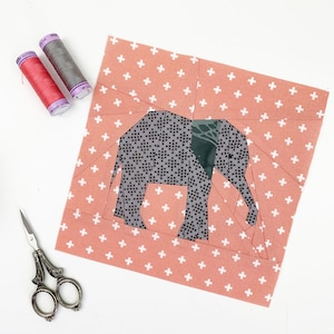 Elephant Quilt Block Pattern, 3 sizes PDF instant download , Nursery Decor, Modern Quilt Pattern
