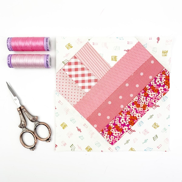 Candy Stripe Heart Quilt Block Pattern, 6 sizes PDF instant download, Valentine's Day quilt, Foundation Paper Piecing Pattern
