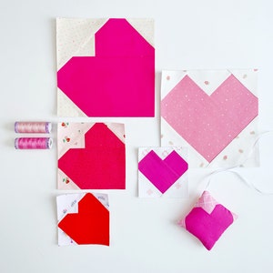 Heart Quilt Block Pattern, Beginner Friendly FPP, 5 Sizes (PDF Download)