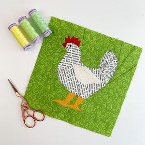 Huhn Quilt-Block-Muster in 3 Größen, PDF Sofort-Download, Hänchen Quilt-Muster, Quilt-Muster mit Bauernhoftieren