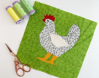 Chicken Quilt Block Pattern, 3 sizes PDF Instant download, Foundation Paper Piecing Pattern, Farm Animal Quilt Pattern