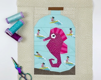 Seahorse Paper Piecing Pattern, PDF instant download, Nautical Quilt Pattern, Foundation Paper Piecing Pattern