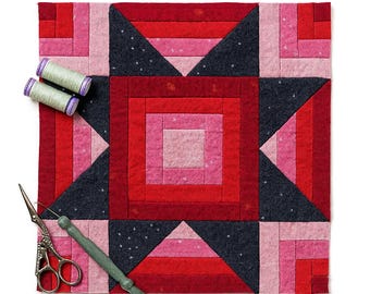 Sawtooth Star with Log-Cabin, 5 sizes PDF instant download, Classic Foundation Paper Piecing Pattern