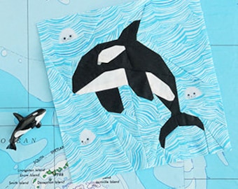 Orca Quilt Block Pattern, Wale PDF Instant download, Nautical Foundation Paper Piecing Pattern, Modern Quilt Pattern