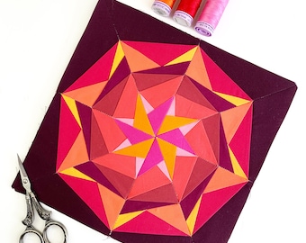 Kaleidoscope Pinwheel Star Quilt Block, 4 sizes PDF instant download, Foundation Paper Piecing Pattern