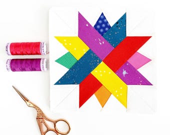 Stella intrecciata radiante, 5 misure PDF scaricabili immediatamente, modello per il patchwork su carta