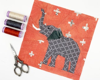 Elephant Quilt Block Pattern, 3 sizes PDF instant download,  Foundation Paper Piecing Pattern, Modern Quilt Pattern, Elephant quilt