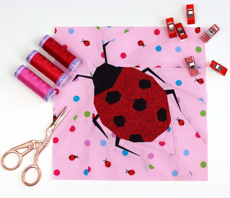 Lady bug Quilt Block Pattern, PDF instant download, Foundation Paper Piecing Pattern image 4