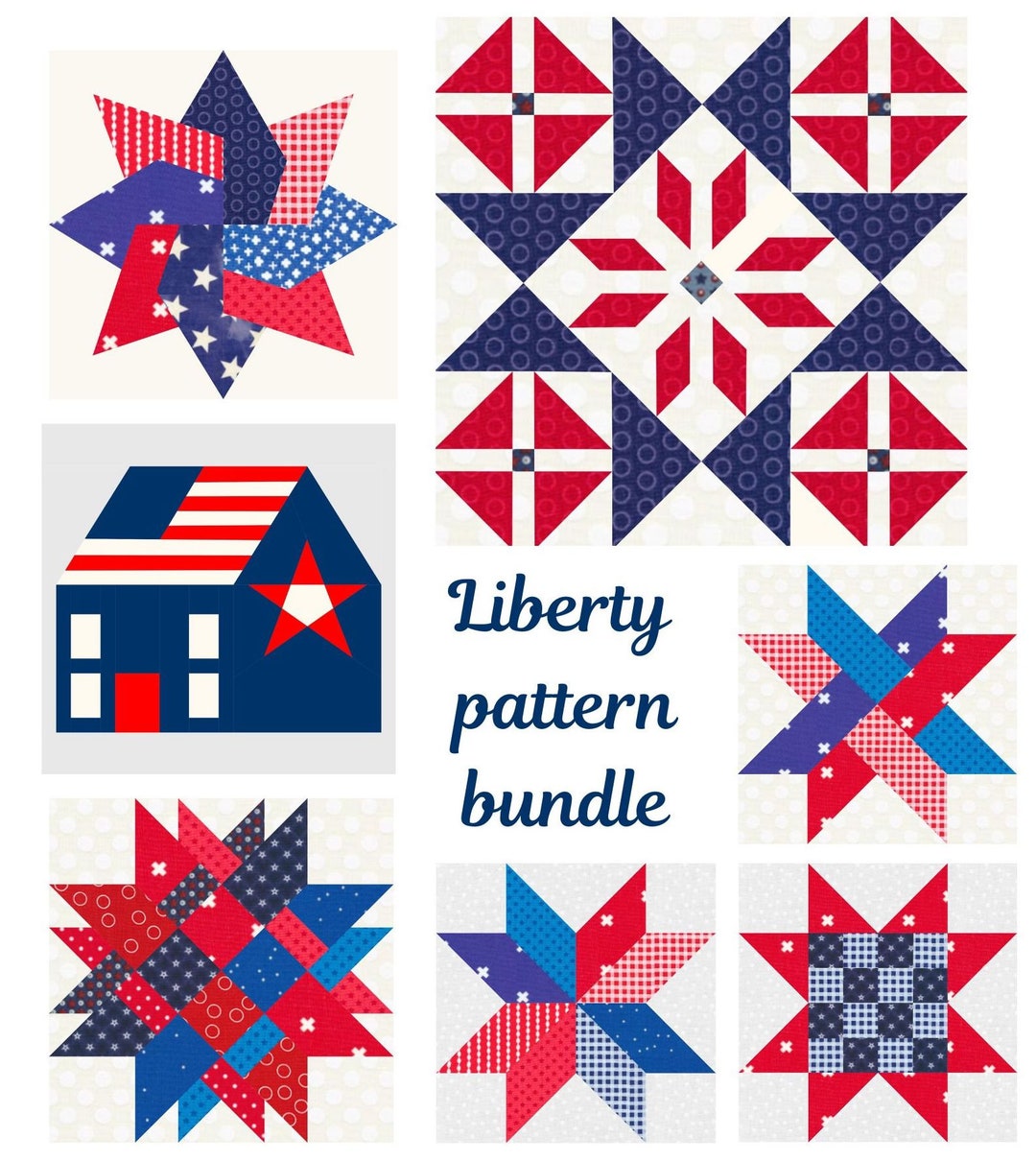 7 Liberty Star Pattern Bundle, 7 Patriotic Stars Quilt Block Pattern ...