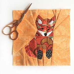 Fox Paper Piecing Pattern, PDF Pattern instant download, Fox Quilt Pattern, Animal Quilt Pattern, Modern Quilting Pattern