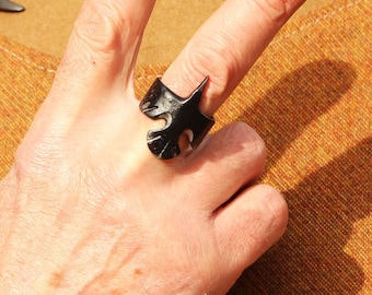 Hand Forged Iron Raven Ring, Huginn Muninn, Nordic Viking Jewelry
