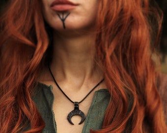 Hand forged Huginn Muninn Moon pendant Iron Viking necklace