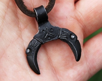 Hand forged Huginn Muninn Moon pendant Iron Viking necklace