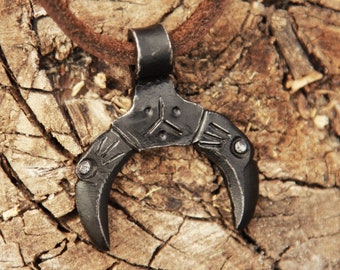 Hand forged Huginn Muninn Moon pendant Iron Viking necklace