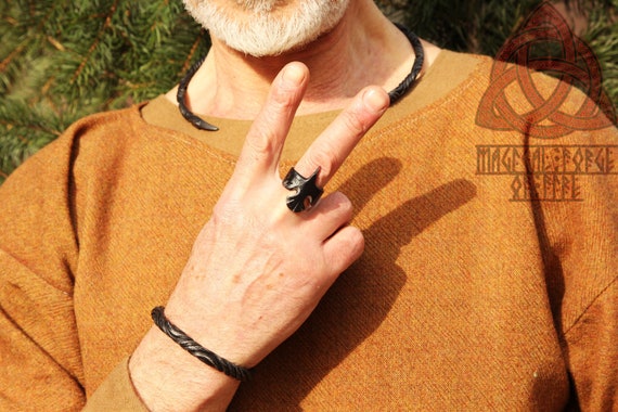 Hand Forged Iron Raven Ring, Huginn Muninn, Nordic Viking Jewelry