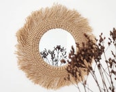 Round wall mirror in jute and macrame for ethnic decoration made handmade