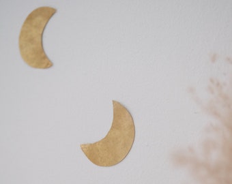 Petite lune martelée en laiton, décoration murale en métal doré