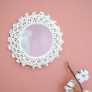 Miroir mural rond en macrame, miroir soleil artisanal image 1