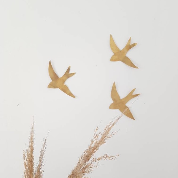 1 Hirondelle murale en laiton, décoration en métal doré pour chambre d'enfants