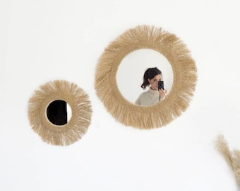 Grand miroir rond ethnique en jute, inspiration déco bali