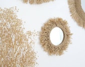 Small round wall mirror in jute, ethnic wall mirror in macramé