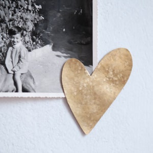 Small hammered heart, golden metal brass wall decoration image 2