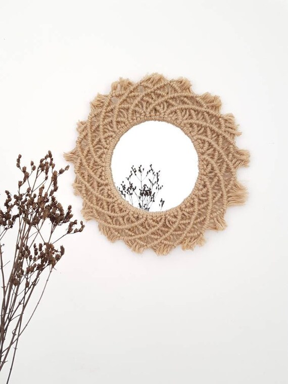 Jute Cord Macrame Ethnic Wall Mirror Round