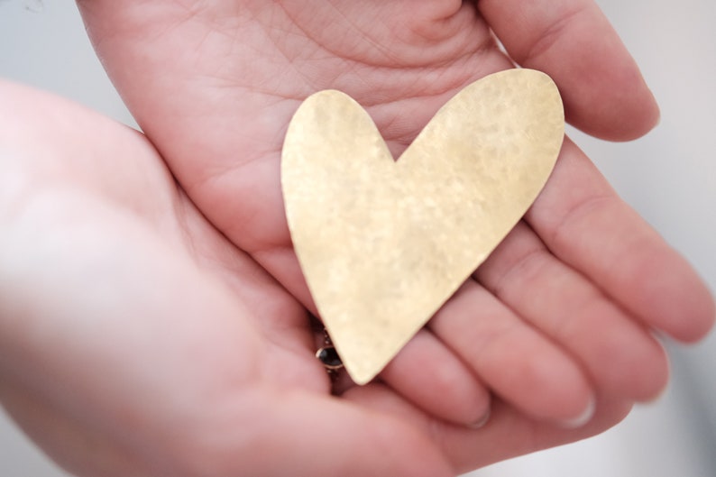 Small hammered heart, golden metal brass wall decoration image 3