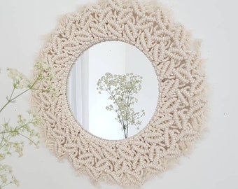 Macramé espejo redondo / Cuerda de espejo redondo / Espejo redondo vintage / Decoración Boho / Espejo solar /