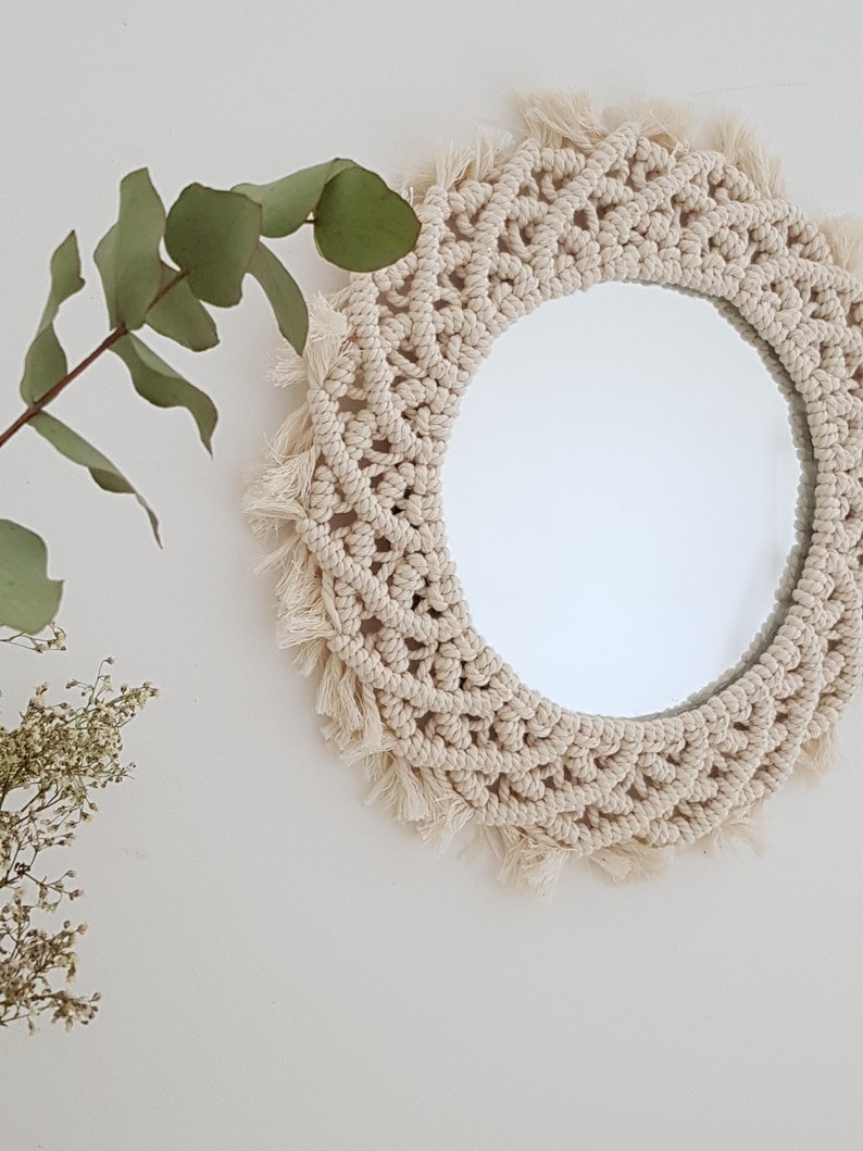 Miroir mural rond en macrame, miroir soleil artisanal image 4