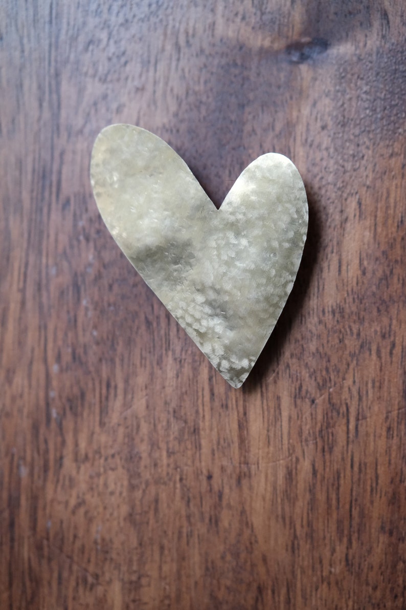 Small hammered heart, golden metal brass wall decoration image 4