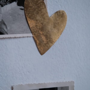 Small hammered heart, golden metal brass wall decoration image 5