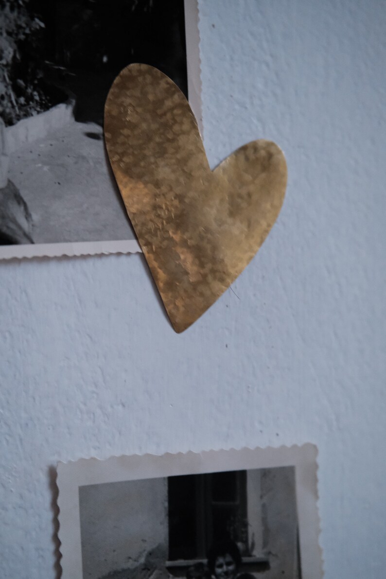 Small hammered heart, golden metal brass wall decoration image 5