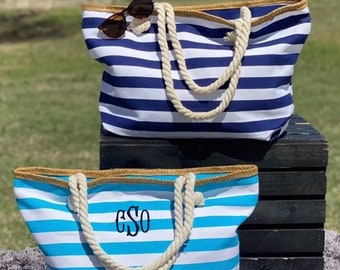 MONOGRAM STRIPED BEACH Bag,Bridal Gift Totes,Beach Totes