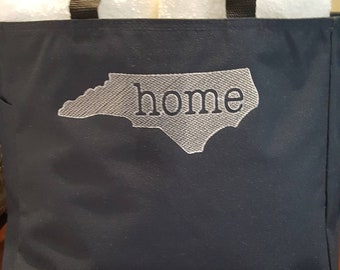 NORTH CAROLINA  Style Embroidered Tote Bag- Your State Embroidered Tote Bag- Logo with State Embroidered Bag