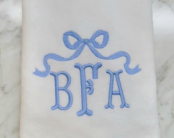 Embroidered Bow Monogram Handtowel