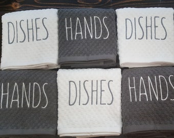 DISHES  or Hands EMBROIDERED KITCHEN Towel-embroidered Kitchen Towel-