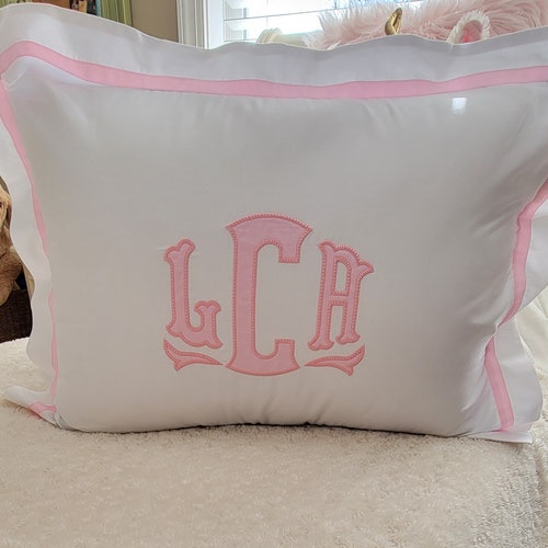 Monogram Standard Pillow Sham With Ribbon Trestle Trim / Etsy
