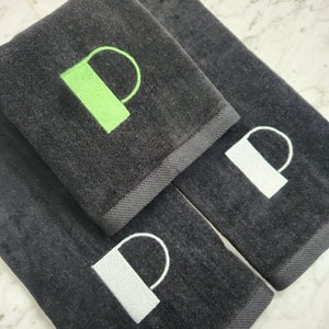 BLACK MONOGRAM HANDTOWEL, many monogram styles to choose from