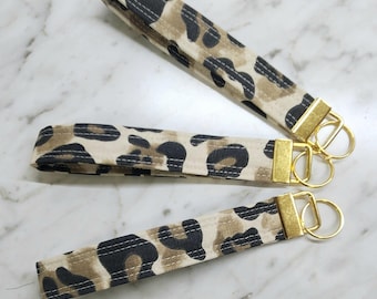 Animal Print  Keychain Bracelet, Gold Key Fob Wristlet, Fabric Key Fobs