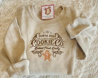 North Pole Cookie Company Embroidered Sweatshirt, Embroidered Christmas Crewneck Sweatshirt