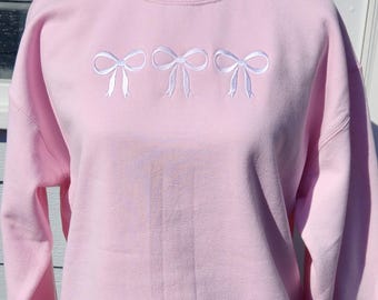 Embroidered Christmas Bow Sweatshirt, Embroidered Christmas Crewneck Sweatshirt